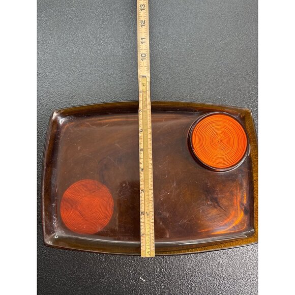 Vintage Mid Century Modern Tortoise Shell Snack Trays with Coaster Set of 4 - Picture 4 of 4